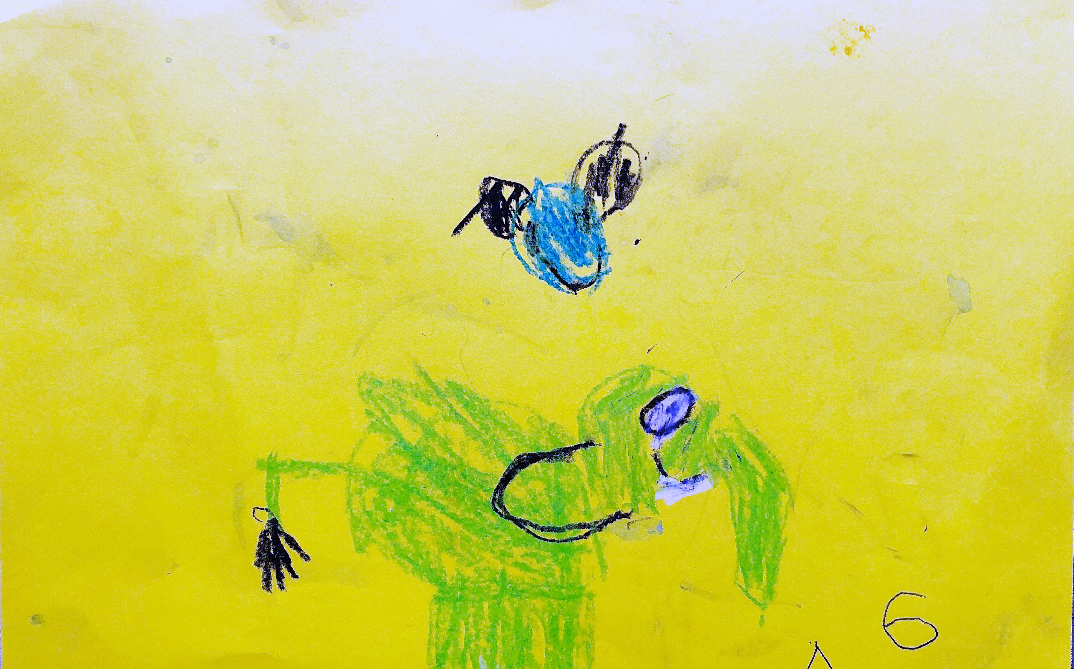 Kinderzeichnung zur Geschichte vom grünen Einfant, Blatt 2