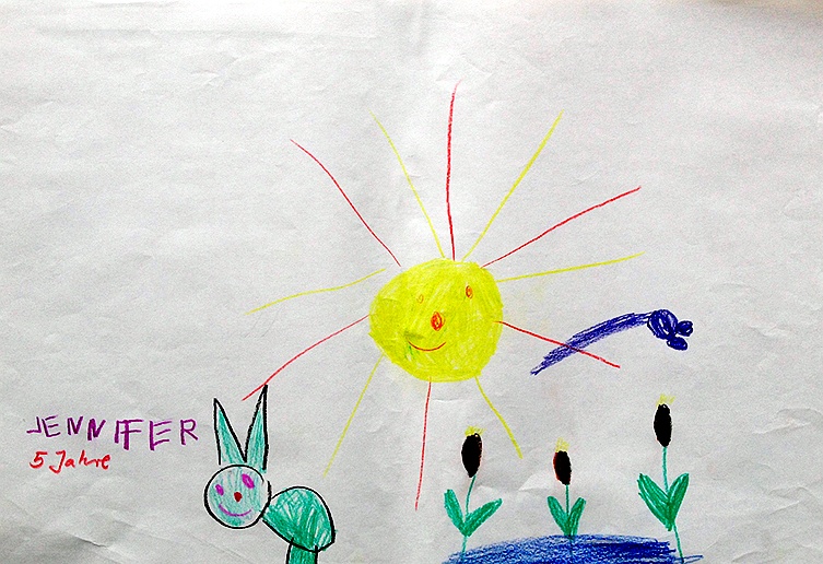 Kinderzeichnung zur Geschichte vom grünen Einfant, Blatt 3