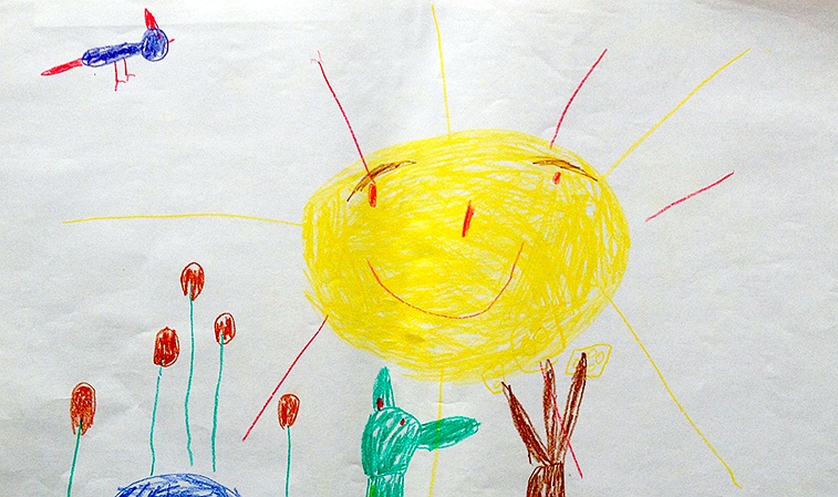 Kinderzeichnung zur Geschichte vom grünen Einfant, Blatt 4