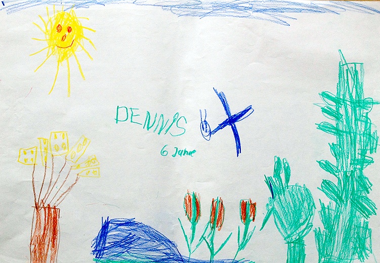 Kinderzeichnung zur Geschichte vom grünen Einfant, Blatt 5