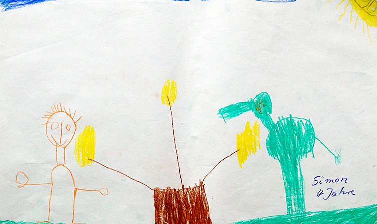 Kinderzeichnung zur Geschichte vom grünen Einfant, Blatt 6
