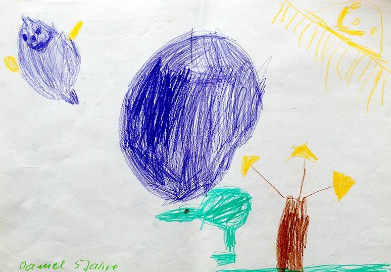 Kinderzeichnung zur Geschichte vom grünen Einfant, Blatt 8