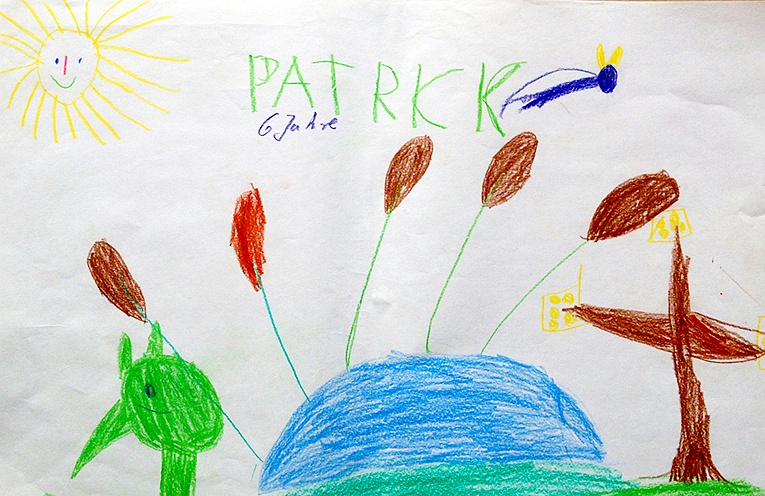 Kinderzeichnung zur Geschichte vom grünen Einfant, Blatt 9