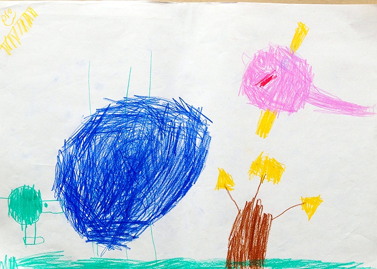 Kinderzeichnung zur Geschichte vom grünen Einfant, Blatt 10