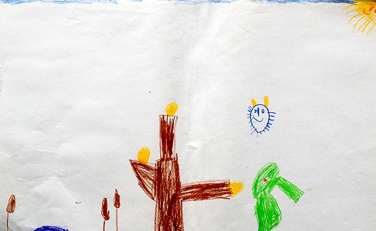Kinderzeichnung zur Geschichte vom grünen Einfant, Blatt 11