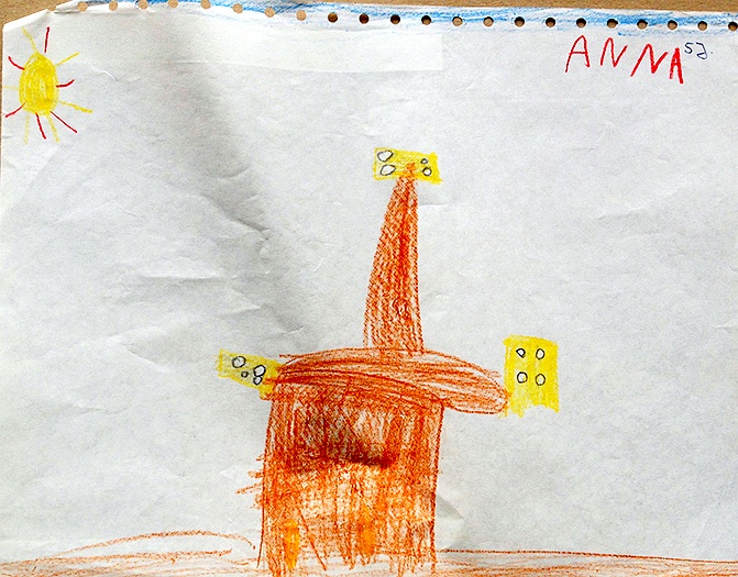 Kinderzeichnung zur Geschichte vom grünen Einfant, Blatt 12
