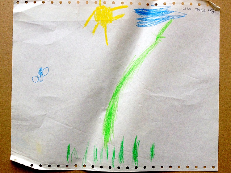 Kinderzeichnung zur Geschichte vom grünen Einfant, Blatt 13