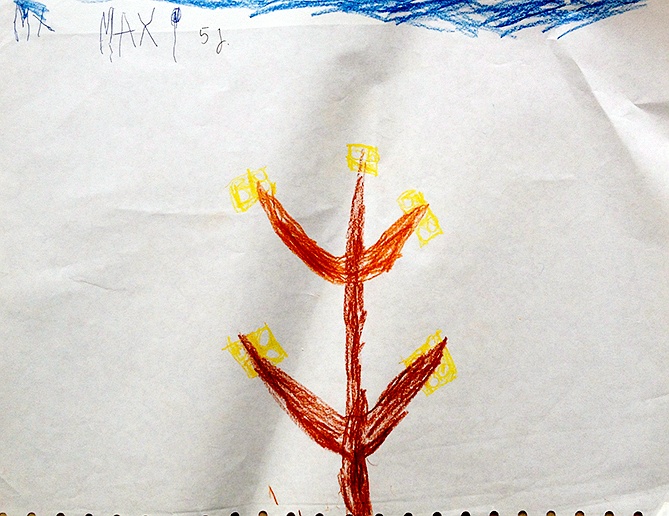 Kinderzeichnung zur Geschichte vom grünen Einfant, Blatt 14