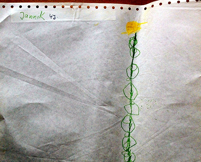 Kinderzeichnung zur Geschichte vom grünen Einfant, Blatt 16