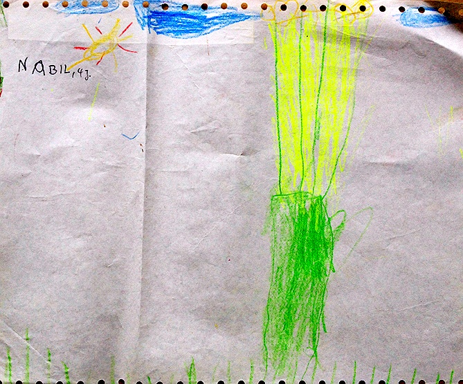 Kinderzeichnung zur Geschichte vom grünen Einfant, Blatt 17