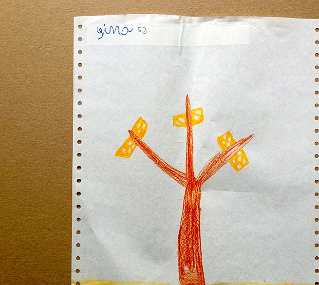 Kinderzeichnung zur Geschichte vom grünen Einfant, Blatt 19