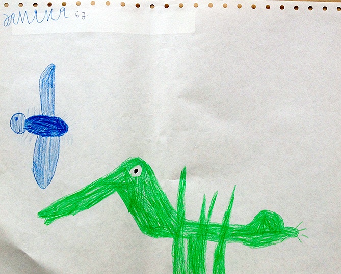 Kinderzeichnung zur Geschichte vom grünen Einfant, Blatt 20