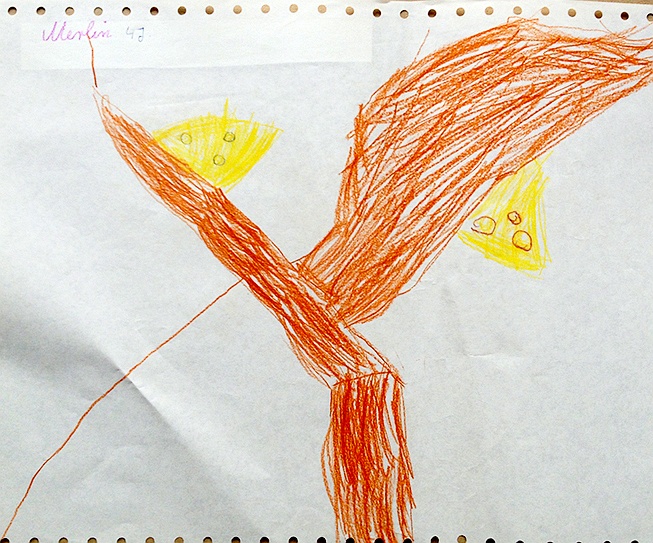 Kinderzeichnung zur Geschichte vom grünen Einfant, Blatt 21