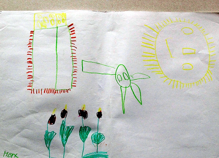 Kinderzeichnung zur Geschichte vom grünen Einfant, Blatt 30