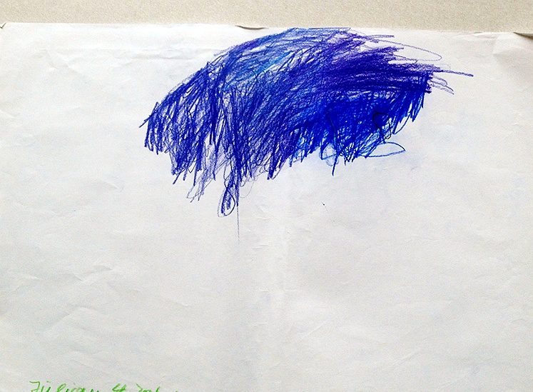 Kinderzeichnung zur Geschichte vom grünen Einfant, Blatt 32