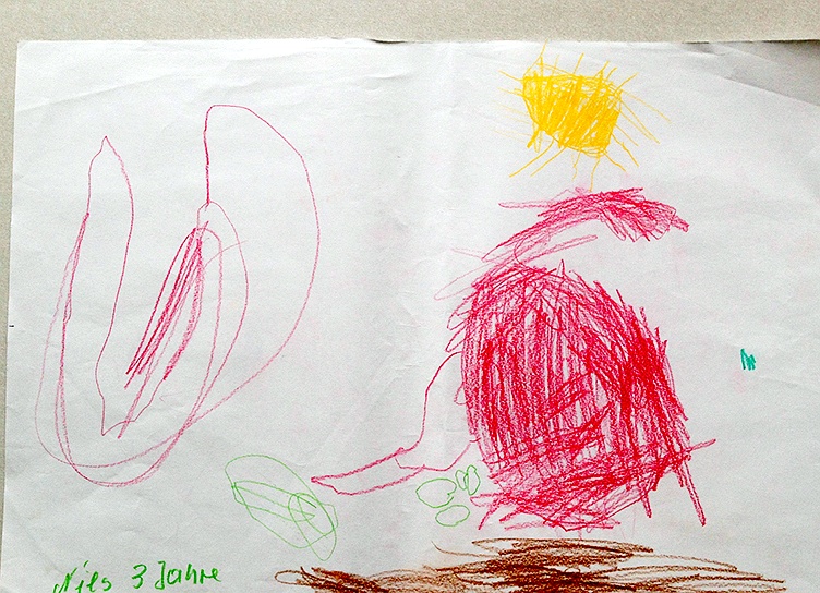 Kinderzeichnung zur Geschichte vom grünen Einfant, Blatt 33