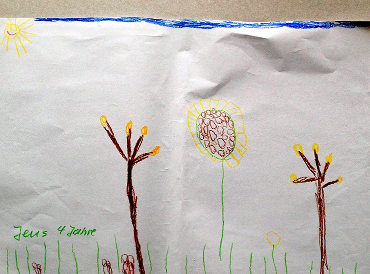 Kinderzeichnung zur Geschichte vom grünen Einfant, Blatt 34