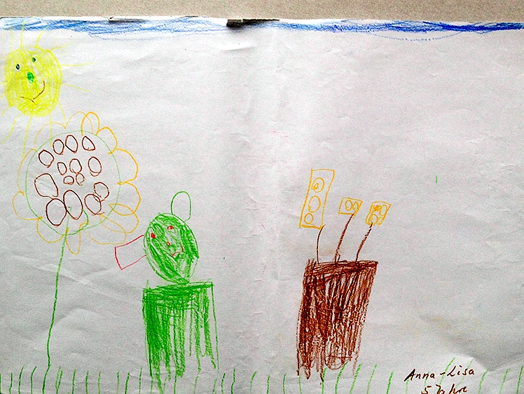 Kinderzeichnung zur Geschichte vom grünen Einfant, Blatt 35