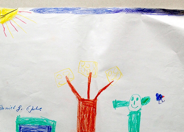 Kinderzeichnung zur Geschichte vom grünen Einfant, Blatt 36