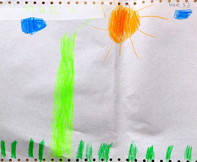 Kinderzeichnung zur Geschichte vom grünen Einfant, Blatt 37